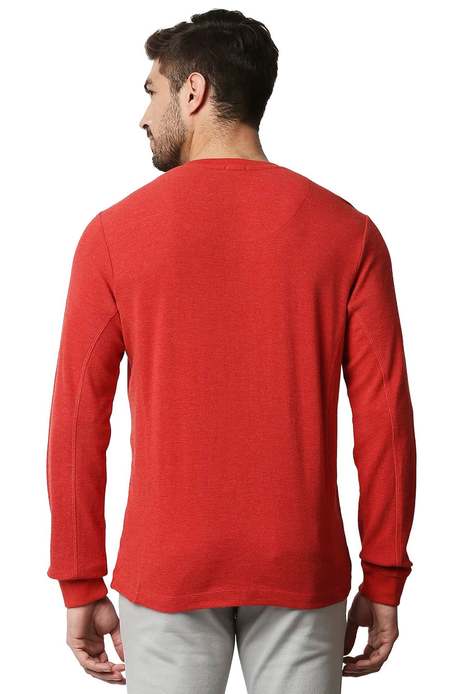BASICS MUSCLE FIT POMEIAN RED HEATHER HENLEY T-SHIRT