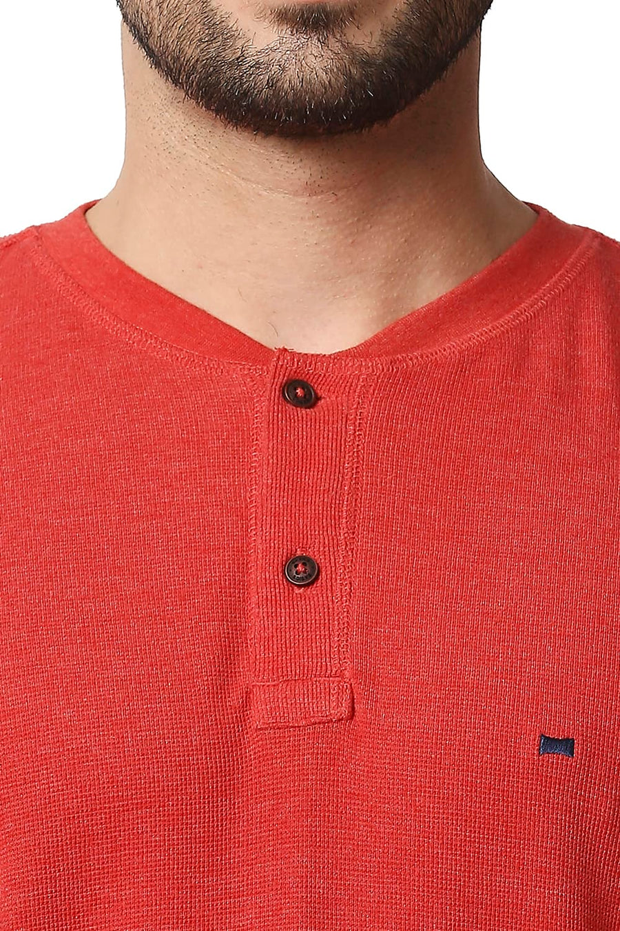 BASICS MUSCLE FIT POMEIAN RED HEATHER HENLEY T-SHIRT