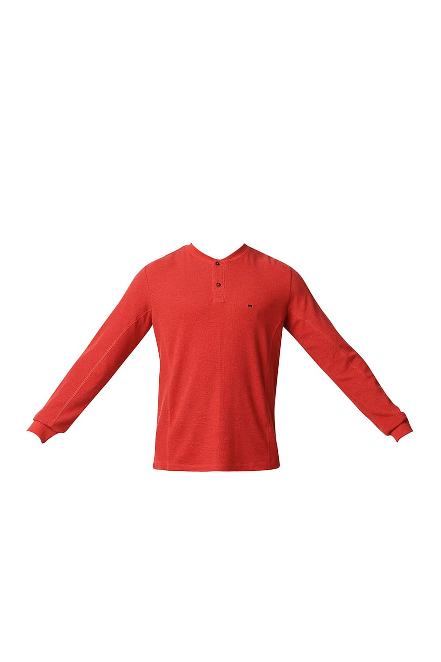 BASICS MUSCLE FIT POMEIAN RED HEATHER HENLEY T-SHIRT