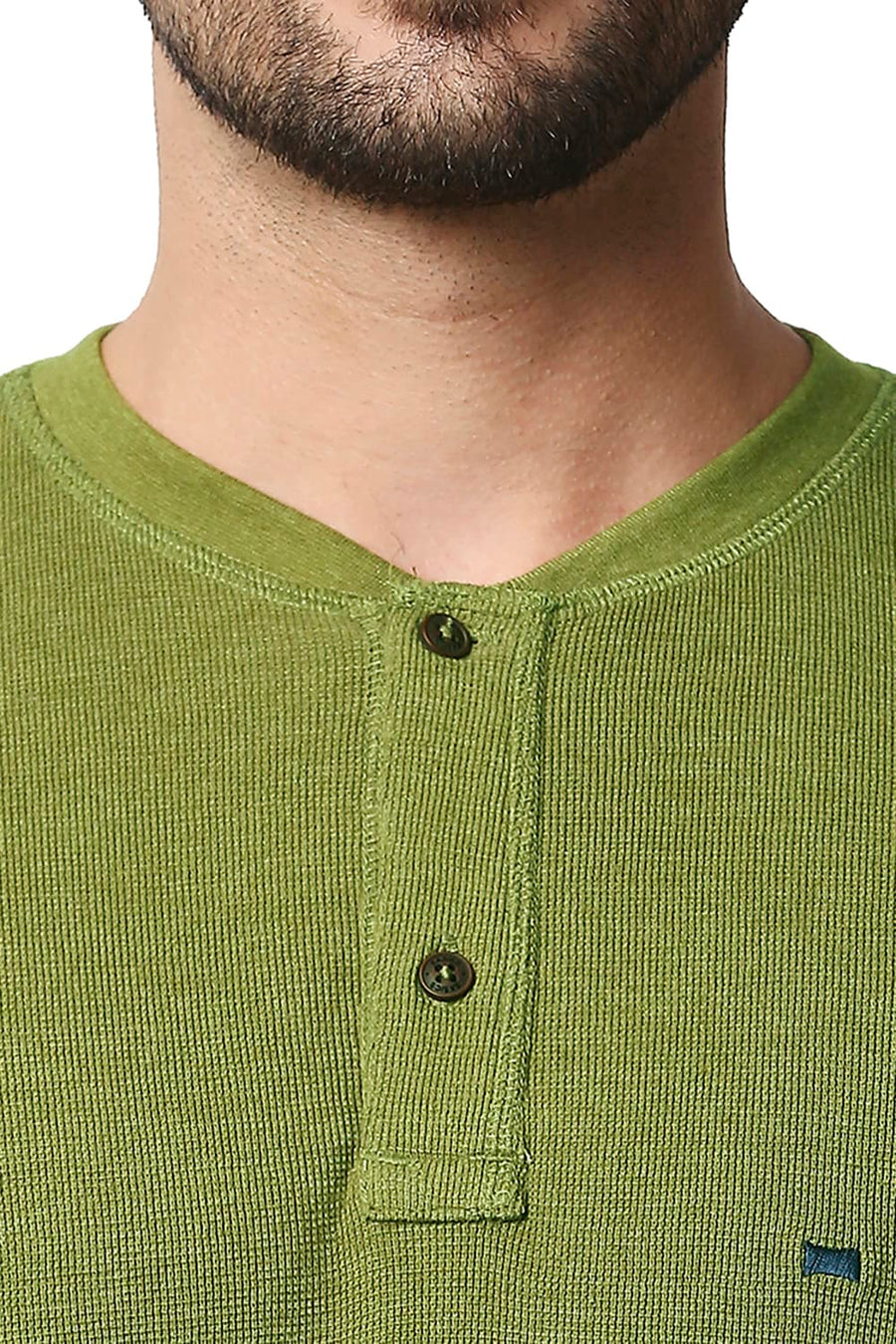 BASICS MUSCLE FIT AVOCADO HEATHER HENLEY T-SHIRT