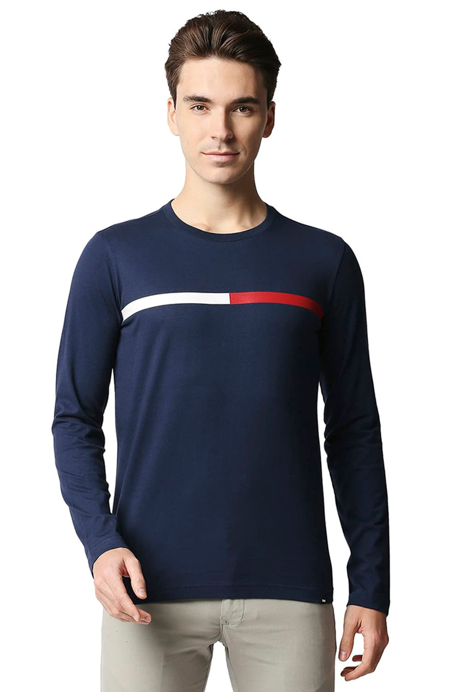 BASICS MUSCLE FIT DRESS BLUE CREW NECK T-SHIRT