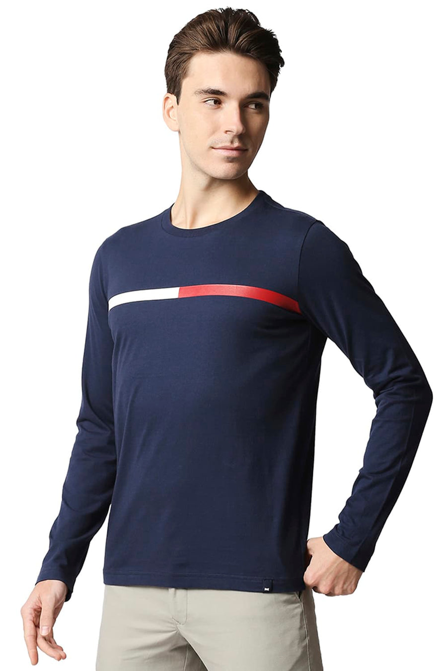 BASICS MUSCLE FIT DRESS BLUE CREW NECK T-SHIRT