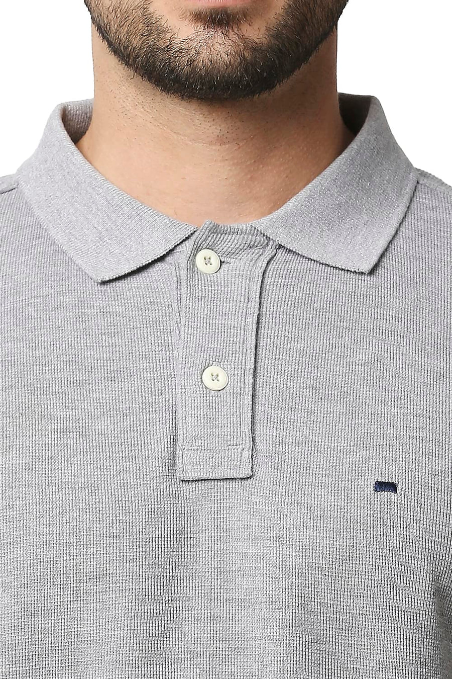 BASICS MUSCLE FIT HEATHER GREY POLO T-SHIRT