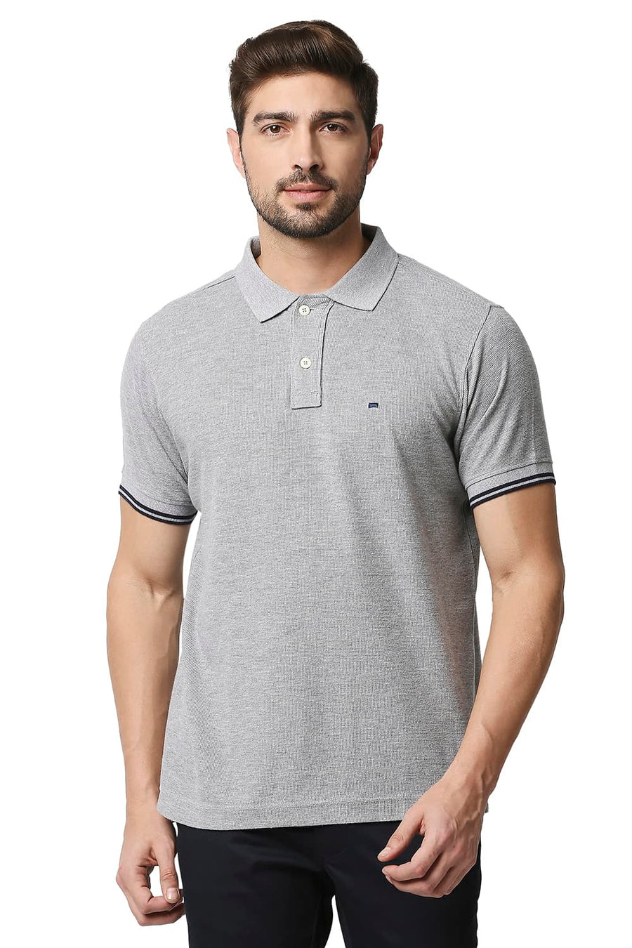 BASICS MUSCLE FIT HEATHER GREY POLO T-SHIRT