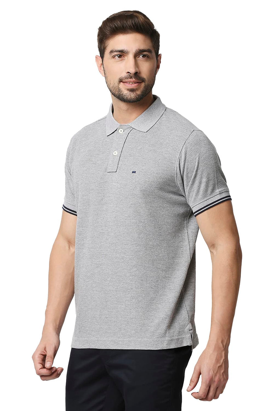 BASICS MUSCLE FIT HEATHER GREY POLO T-SHIRT