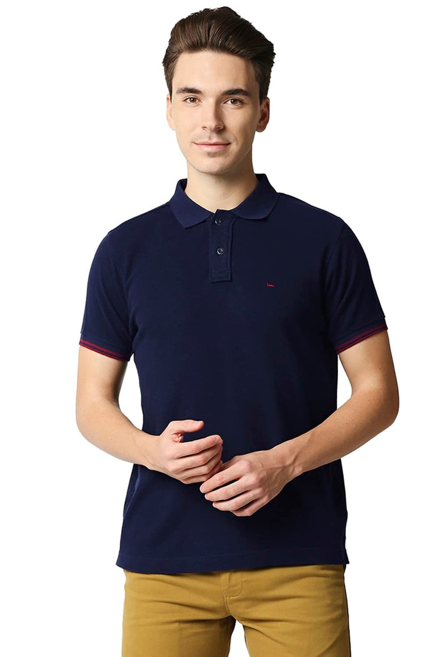 BASICS MUSCLE FIT DRESS BLUE POLO T-SHIRT