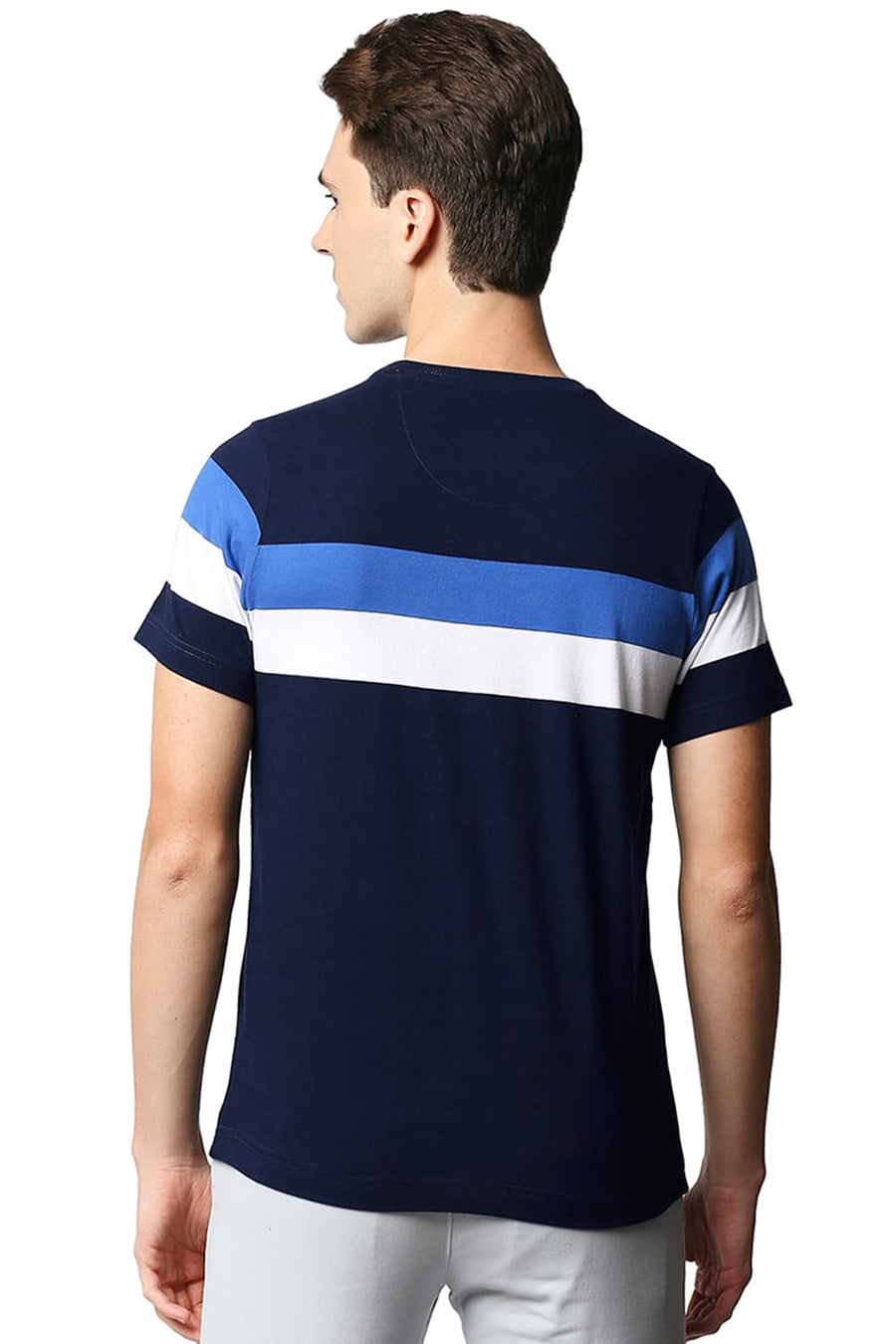 BASICS MUSCLE FIT DRESS BLUE STRIPE CREW NECK T-SHIRT