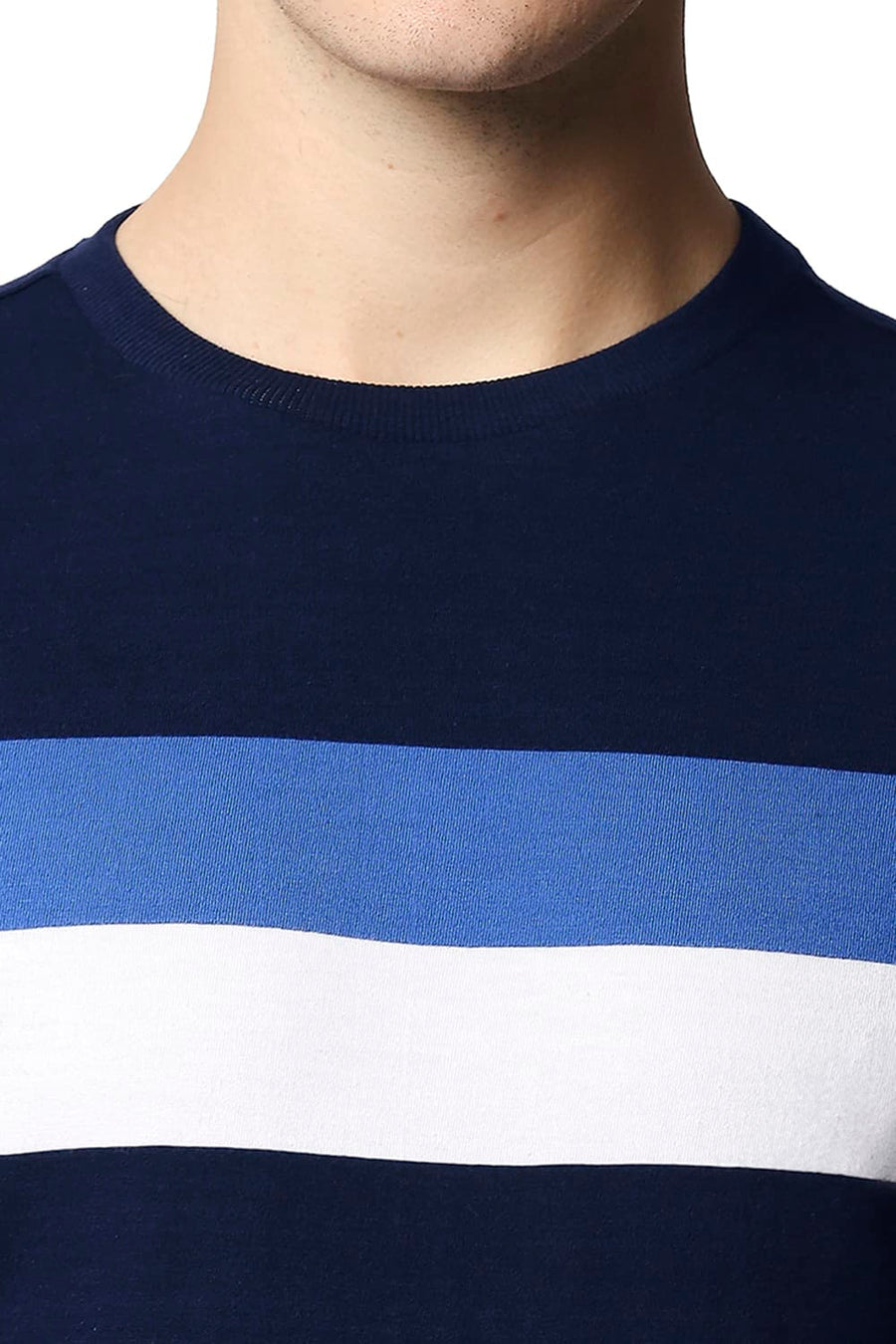 BASICS MUSCLE FIT DRESS BLUE STRIPE CREW NECK T-SHIRT