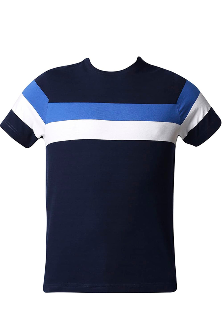 BASICS MUSCLE FIT DRESS BLUE STRIPE CREW NECK T-SHIRT