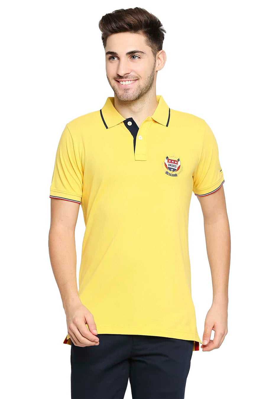 BASICS MUSCLE FIT HABANERO GOLD POLO T-SHIRT