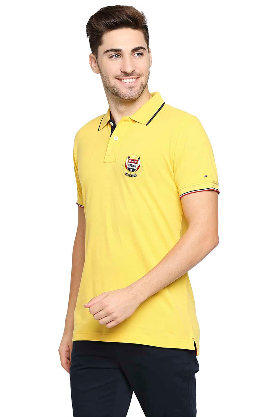 BASICS MUSCLE FIT HABANERO GOLD POLO T-SHIRT