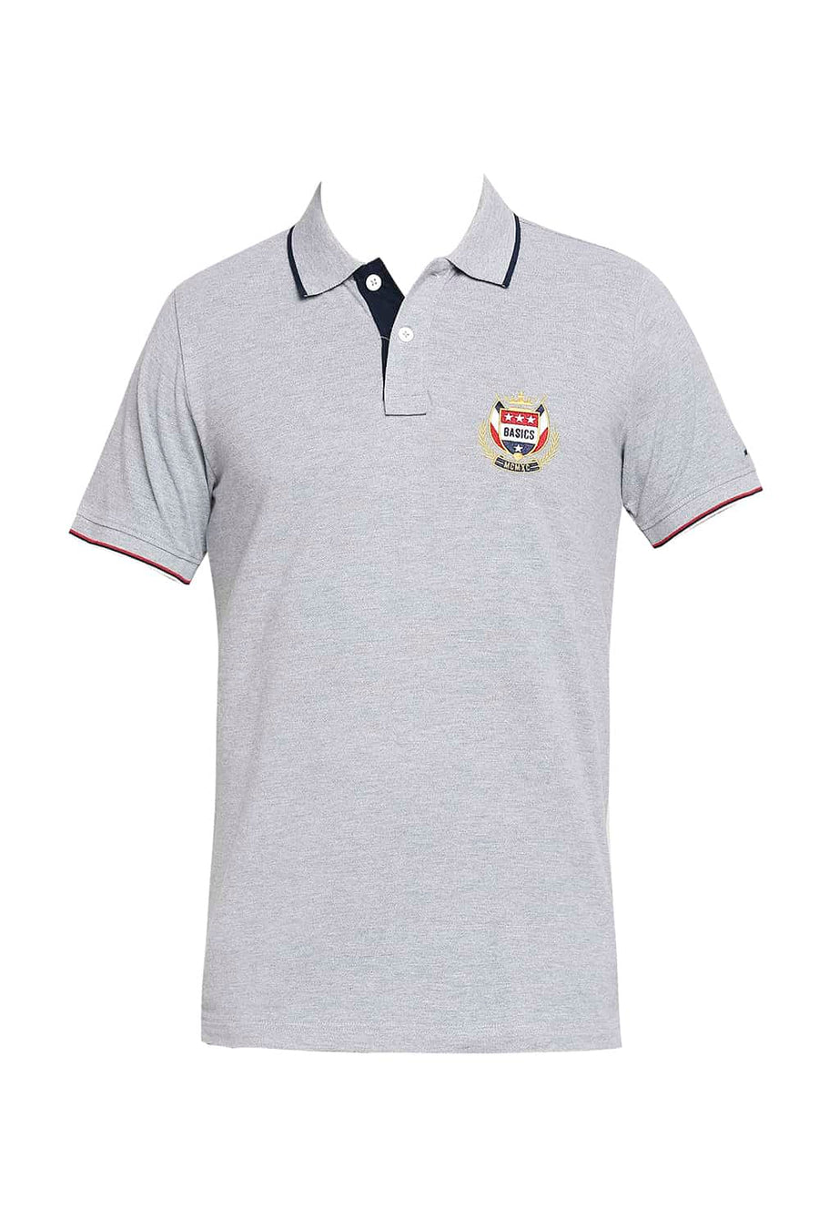 BASICS MUSCLE FIT GREY STEEL HEATHER POLO T-SHIRT