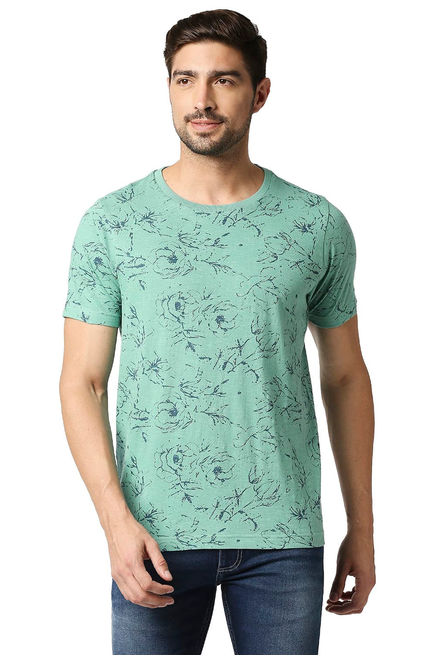 BASICS MUSCLE FIT BERYL GREEN CREW T-SHIRT