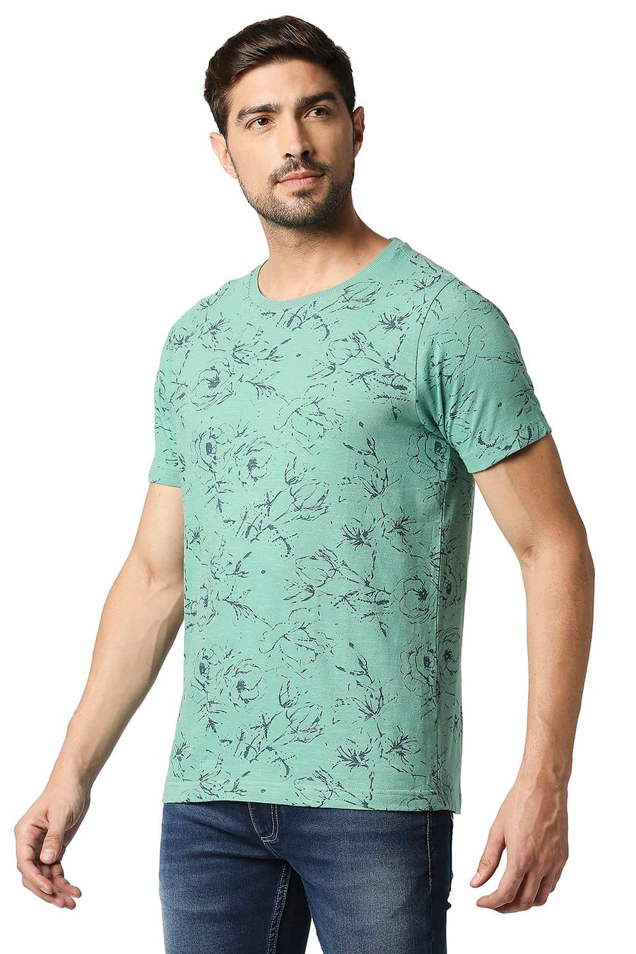 BASICS MUSCLE FIT BERYL GREEN CREW T-SHIRT
