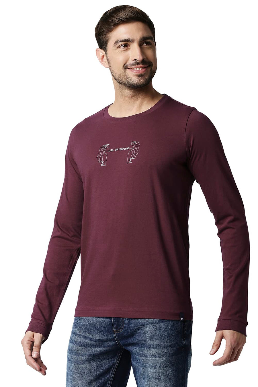 BASICS MUSCLE FIT MAROON BANNER CREW T-SHIRT