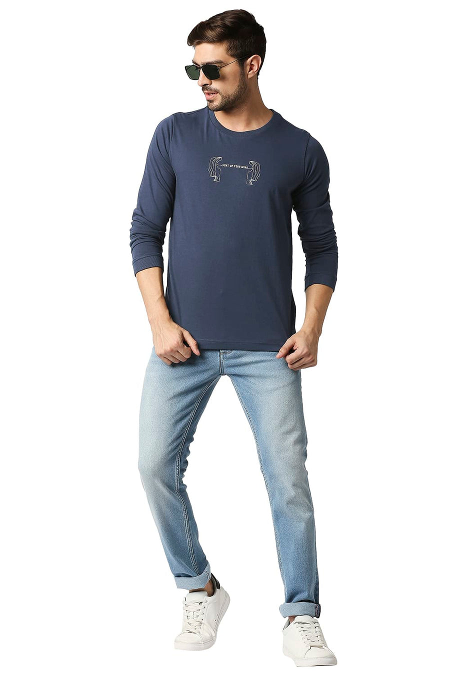 BASICS MUSCLE FIT MOOD INDIGO CREW T-SHIRT