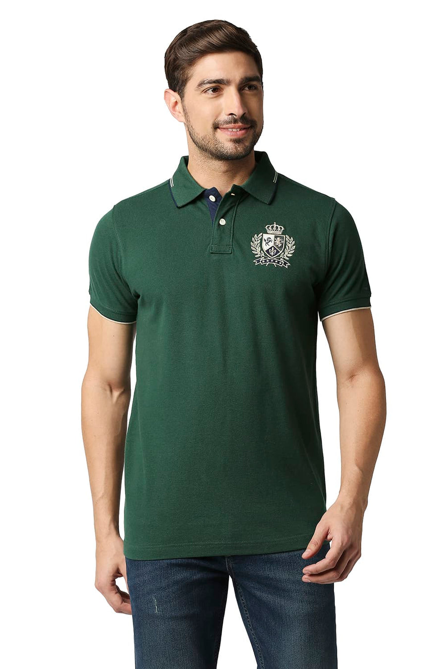 BASICS MUSCLE FIT TREKKING GREEN POLO T-SHIRT
