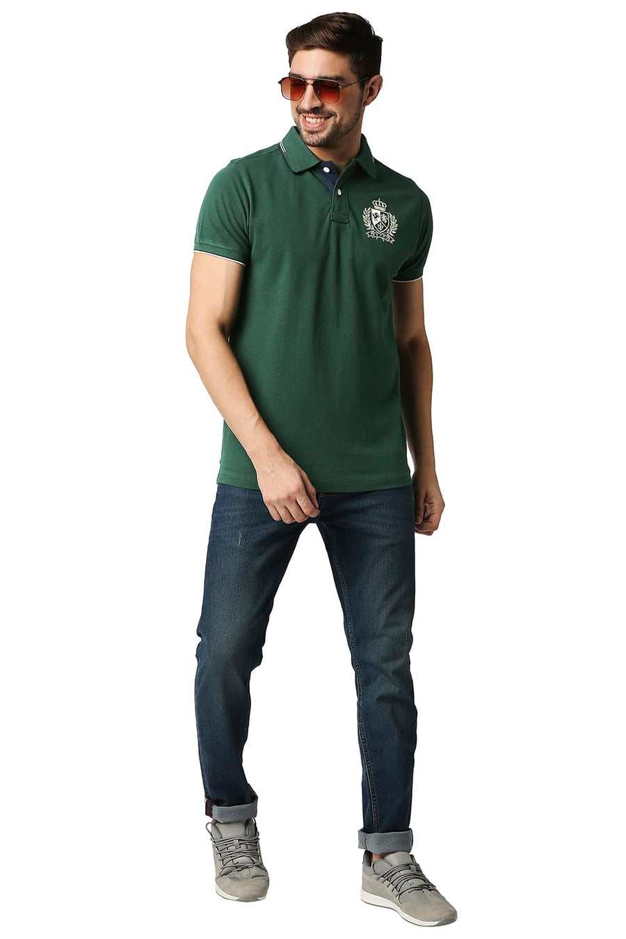 BASICS MUSCLE FIT TREKKING GREEN POLO T-SHIRT