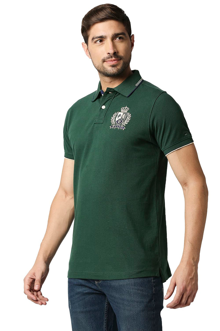 BASICS MUSCLE FIT TREKKING GREEN POLO T-SHIRT
