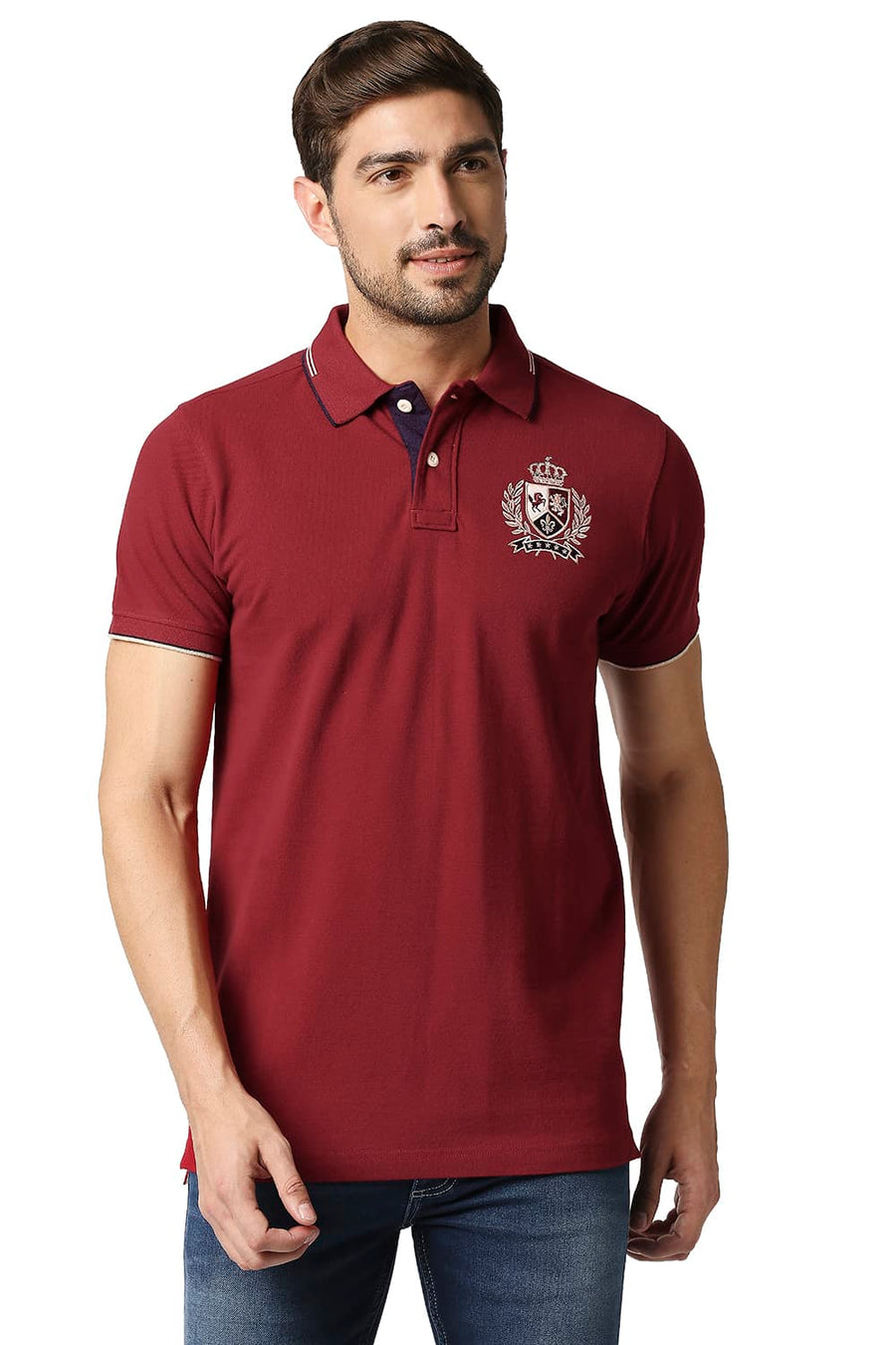 BASICS MUSCLE FIT RHUBARB POLO T-SHIRT