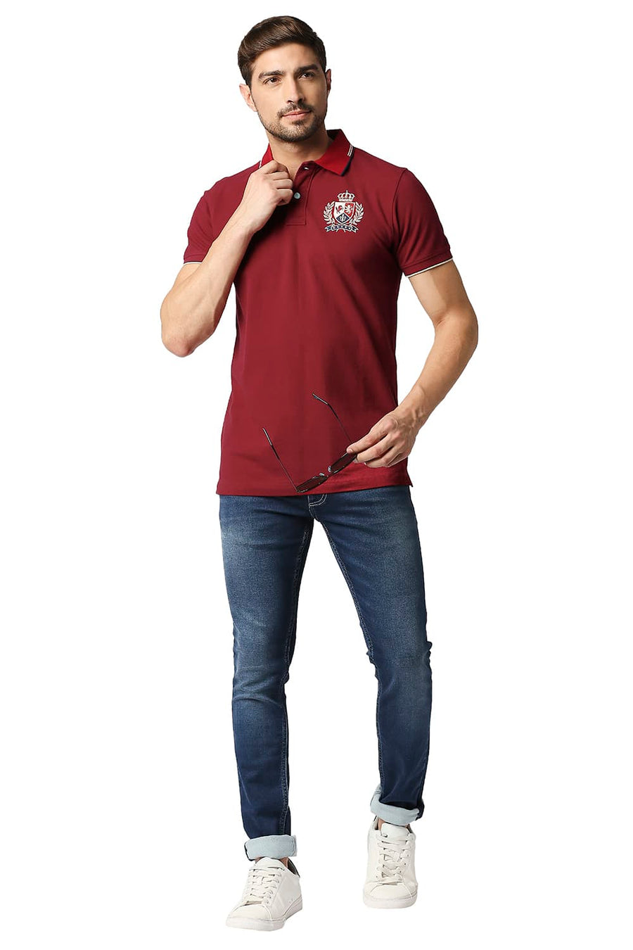 BASICS MUSCLE FIT RHUBARB POLO T-SHIRT