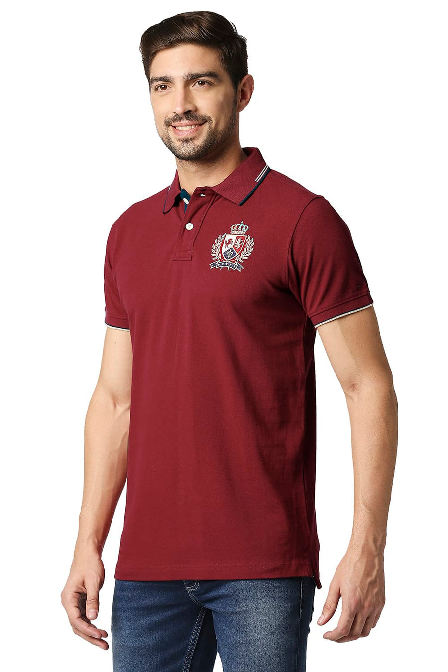 BASICS MUSCLE FIT RHUBARB POLO T-SHIRT