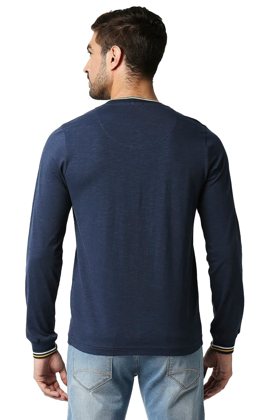 BASICS MUSCLE FIT DRESS BLUE HENLEY T-SHIRT