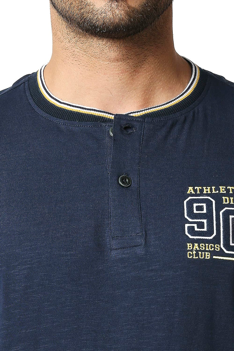 BASICS MUSCLE FIT DRESS BLUE HENLEY T-SHIRT