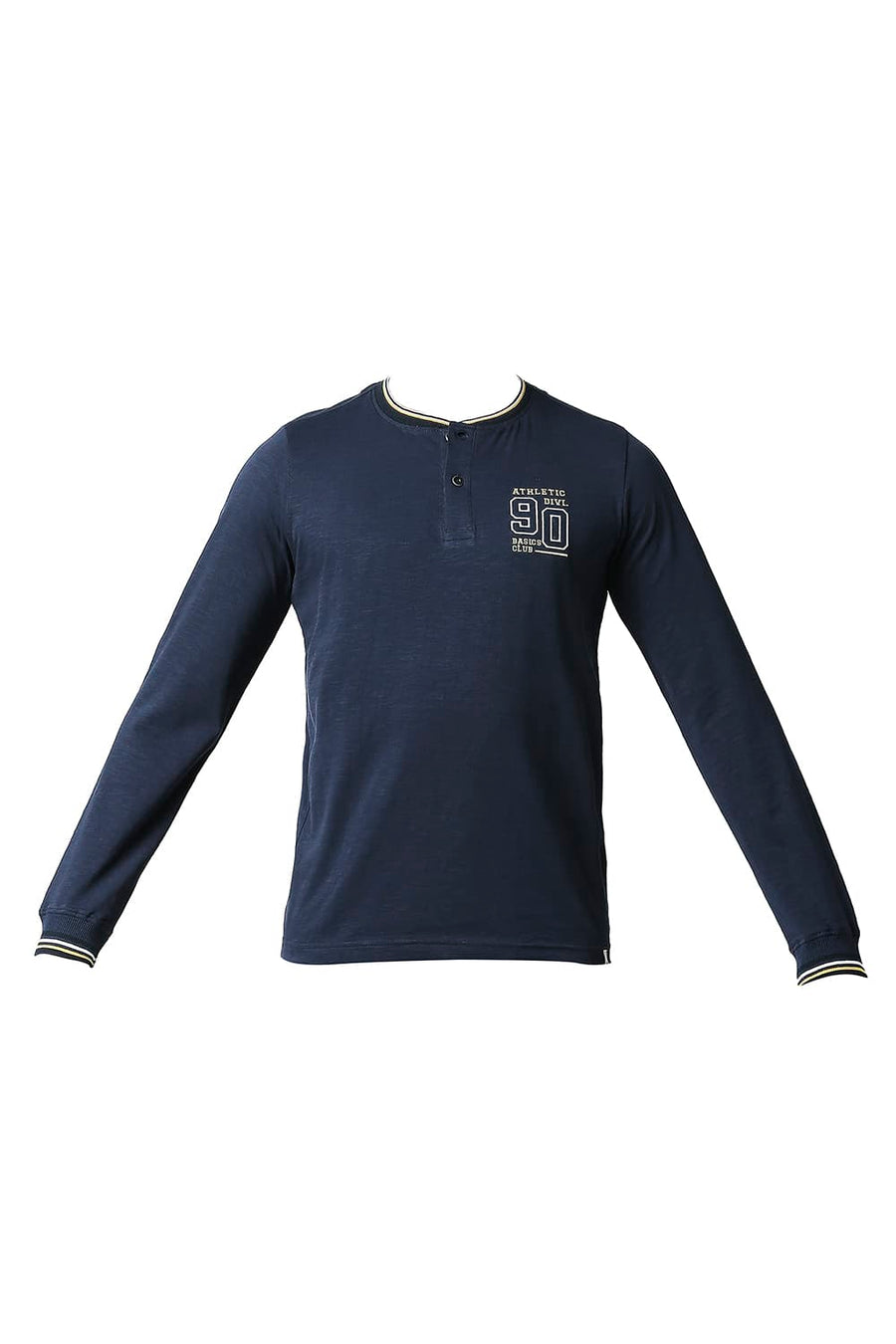 BASICS MUSCLE FIT DRESS BLUE HENLEY T-SHIRT