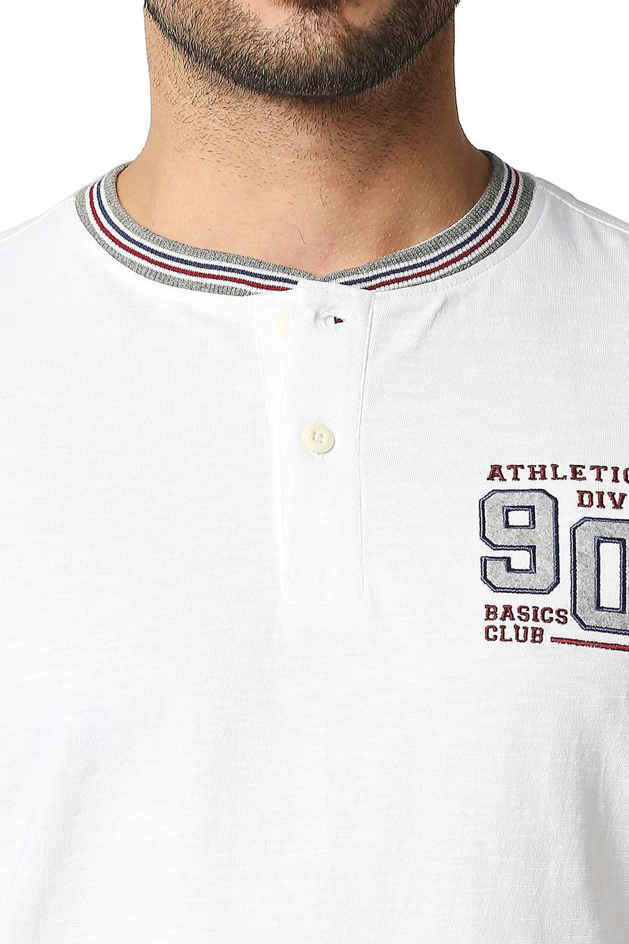 BASICS MUSCLE FIT BRIGHT WHITE HENLEY T-SHIRT