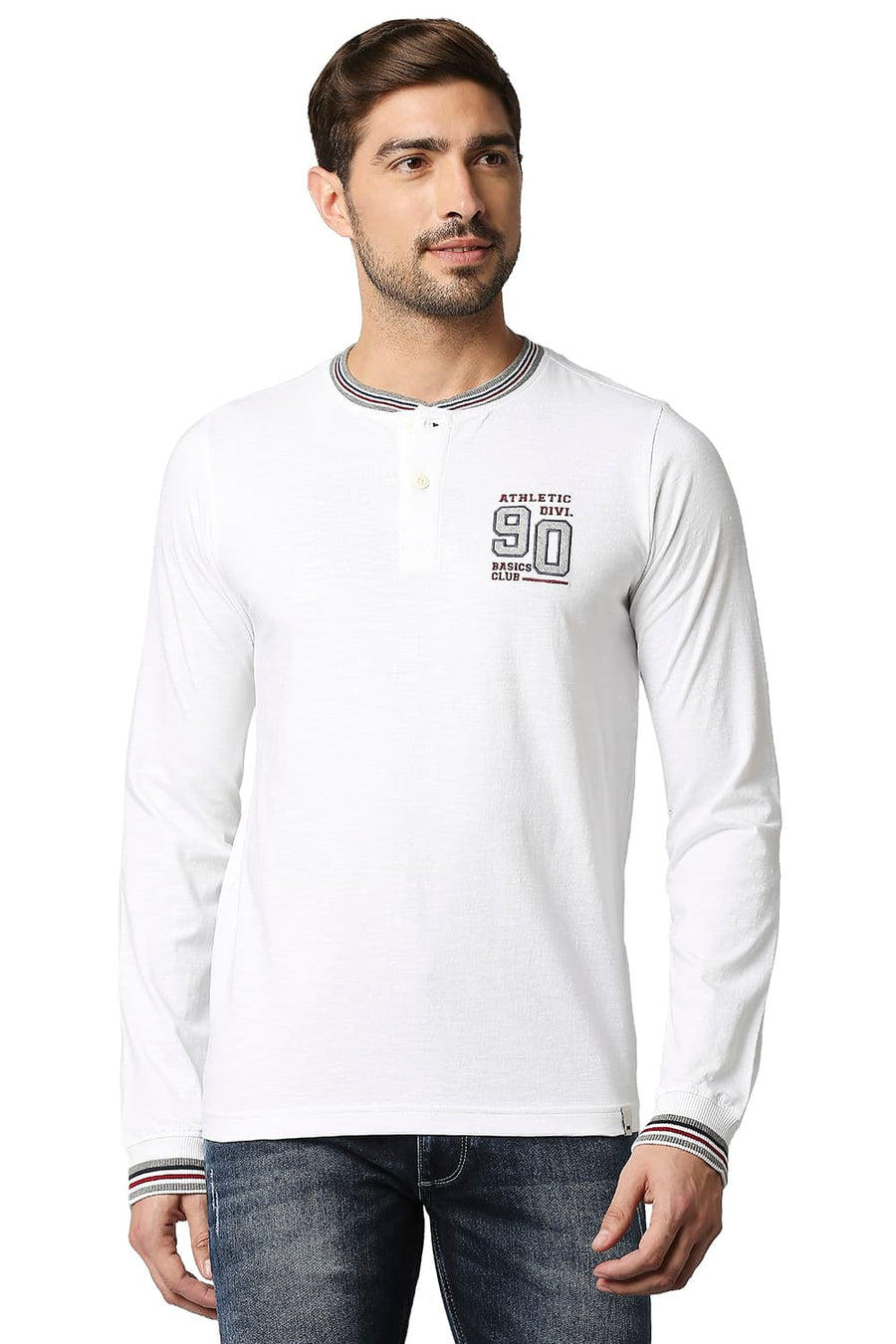 BASICS MUSCLE FIT BRIGHT WHITE HENLEY T-SHIRT