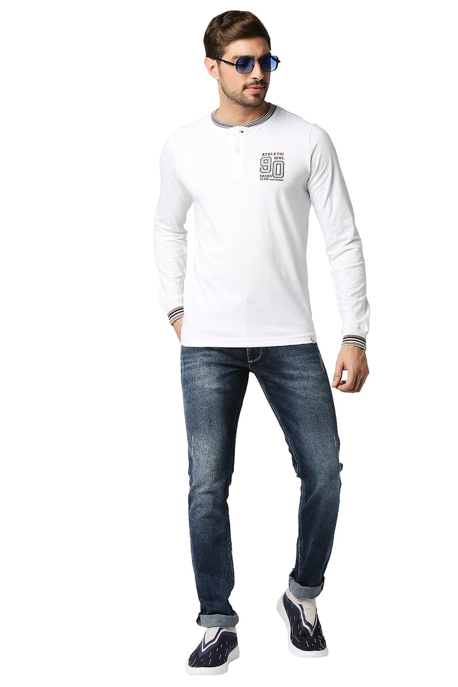 BASICS MUSCLE FIT BRIGHT WHITE HENLEY T-SHIRT