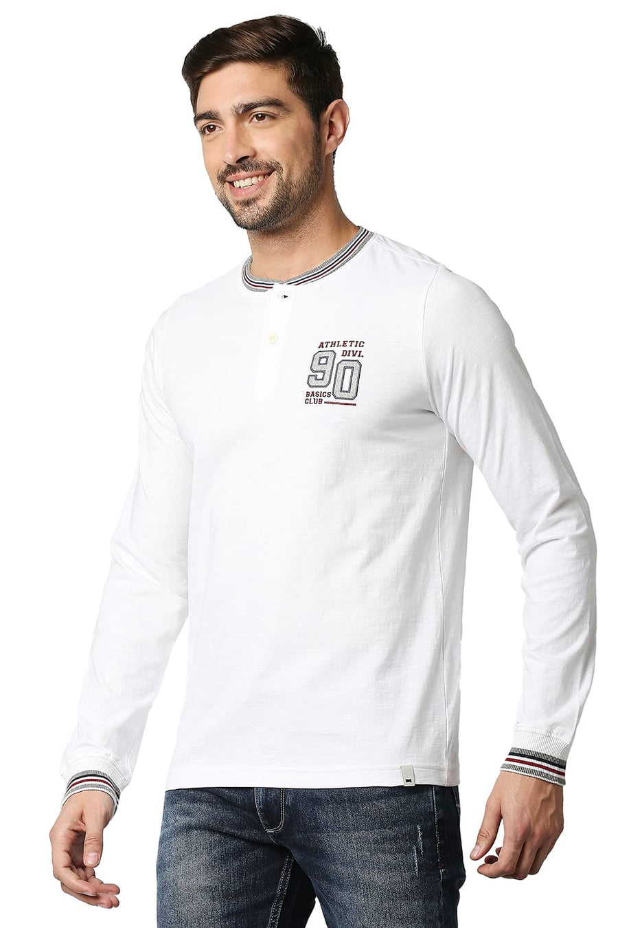 BASICS MUSCLE FIT BRIGHT WHITE HENLEY T-SHIRT