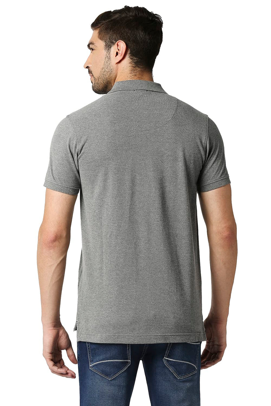 BASICS MUSCLE FIT HEATHER GREY POLO T-SHIRT