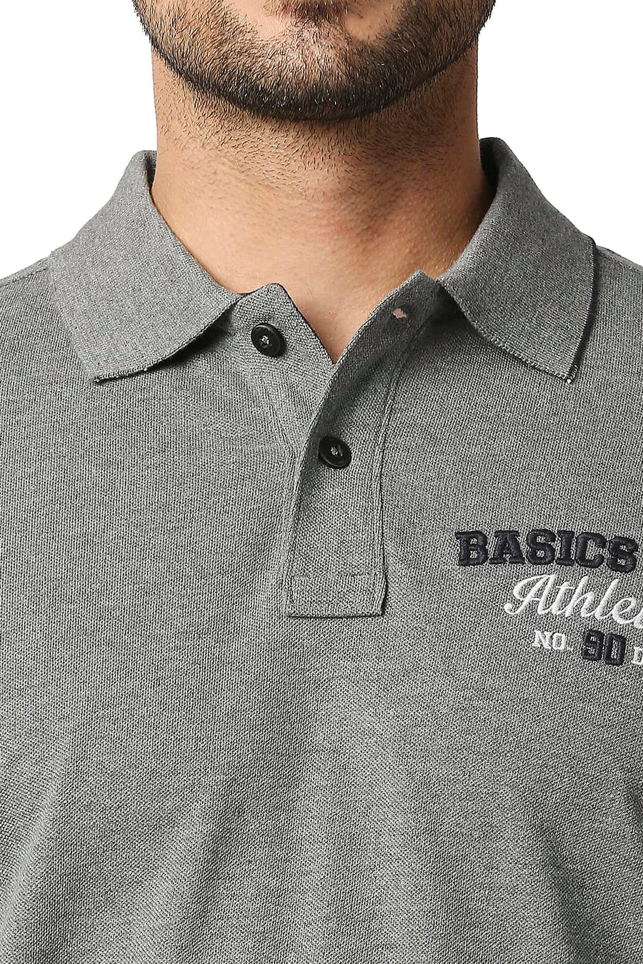 BASICS MUSCLE FIT HEATHER GREY POLO T-SHIRT