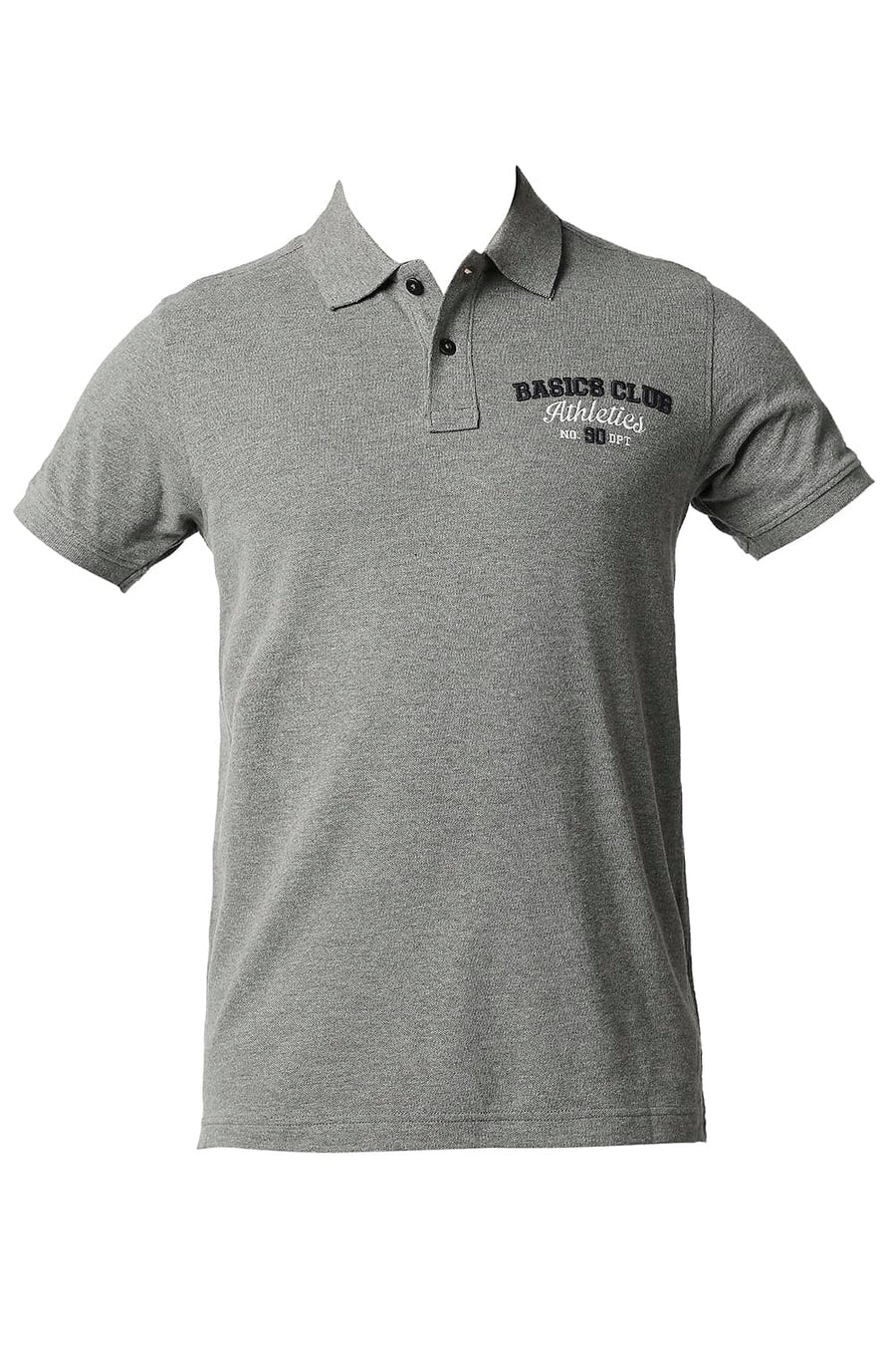BASICS MUSCLE FIT HEATHER GREY POLO T-SHIRT