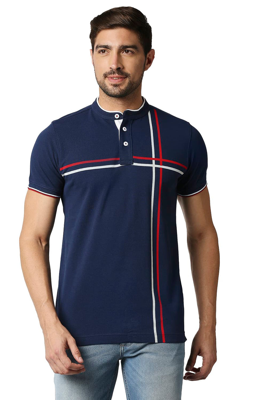 BASICS MUSCLE FIT PAGEANT BLUE POLO T-SHIRT