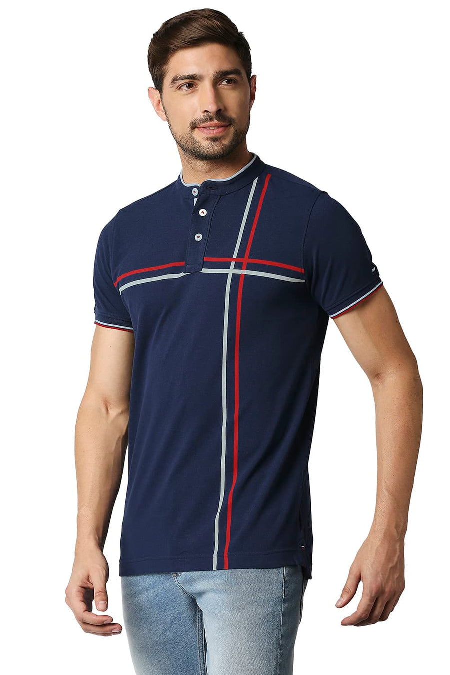 BASICS MUSCLE FIT PAGEANT BLUE POLO T-SHIRT