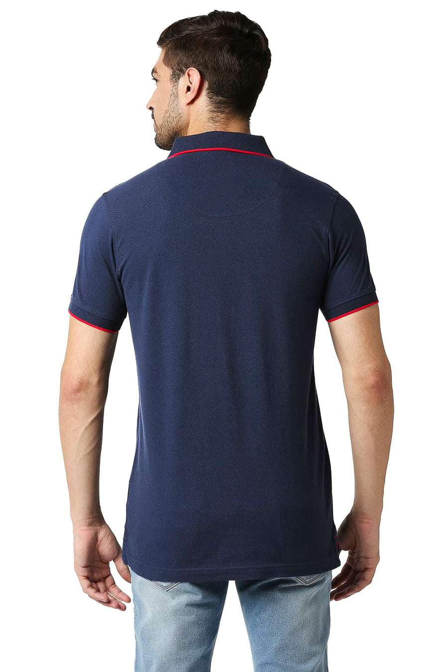 BASICS MUSCLE FIT PAGEANT BLUE POLO T-SHIRT