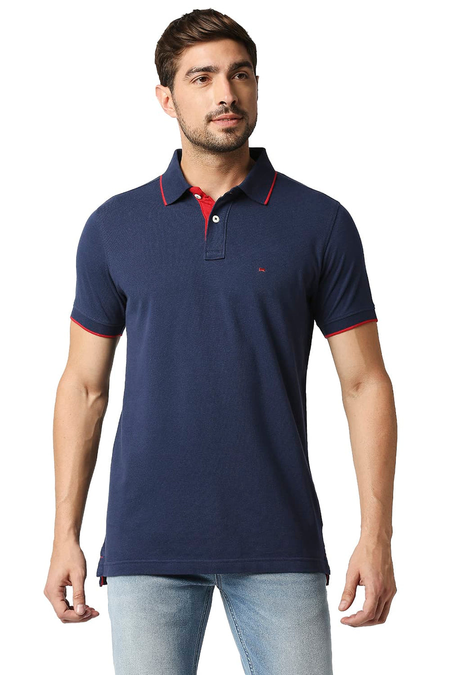 BASICS MUSCLE FIT PAGEANT BLUE POLO T-SHIRT