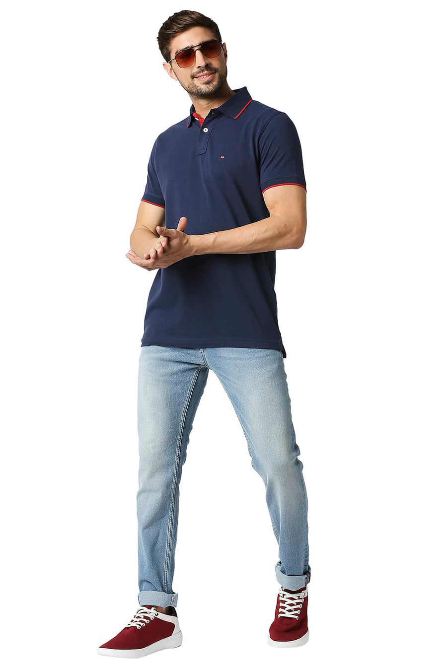BASICS MUSCLE FIT PAGEANT BLUE POLO T-SHIRT
