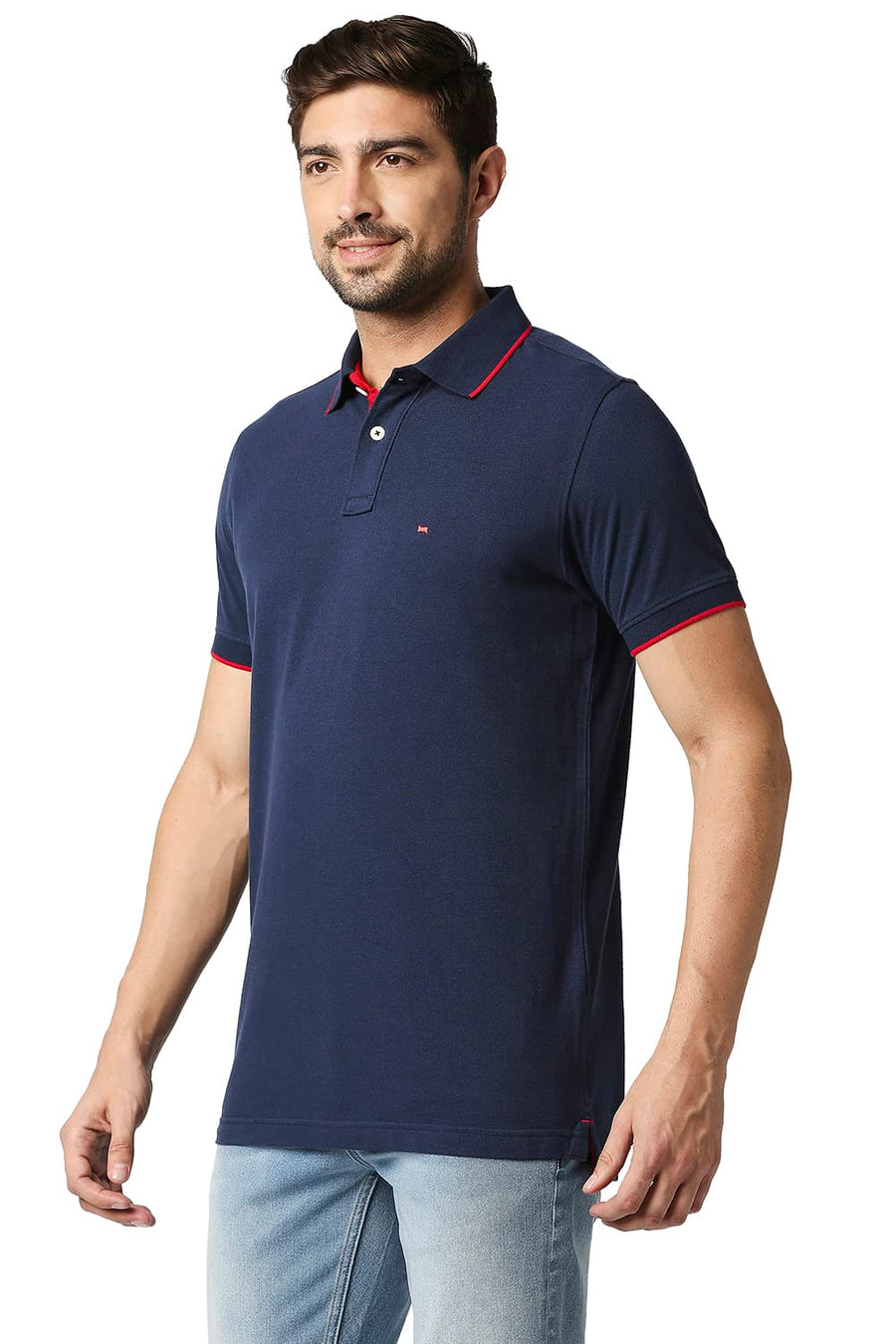 BASICS MUSCLE FIT PAGEANT BLUE POLO T-SHIRT
