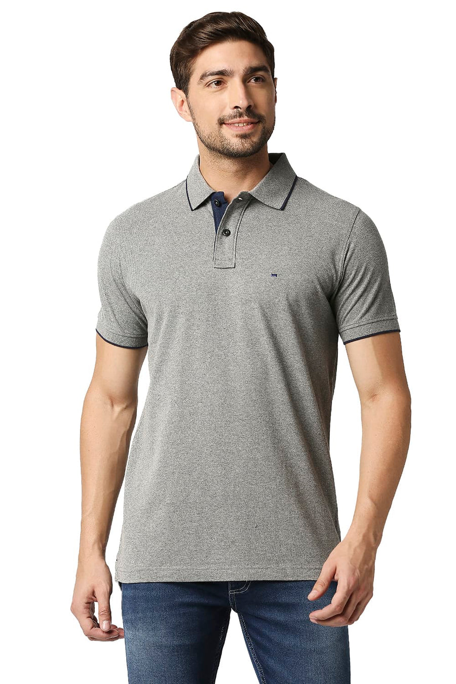 BASICS MUSCLE FIT GHOST GREY POLO T-SHIRT