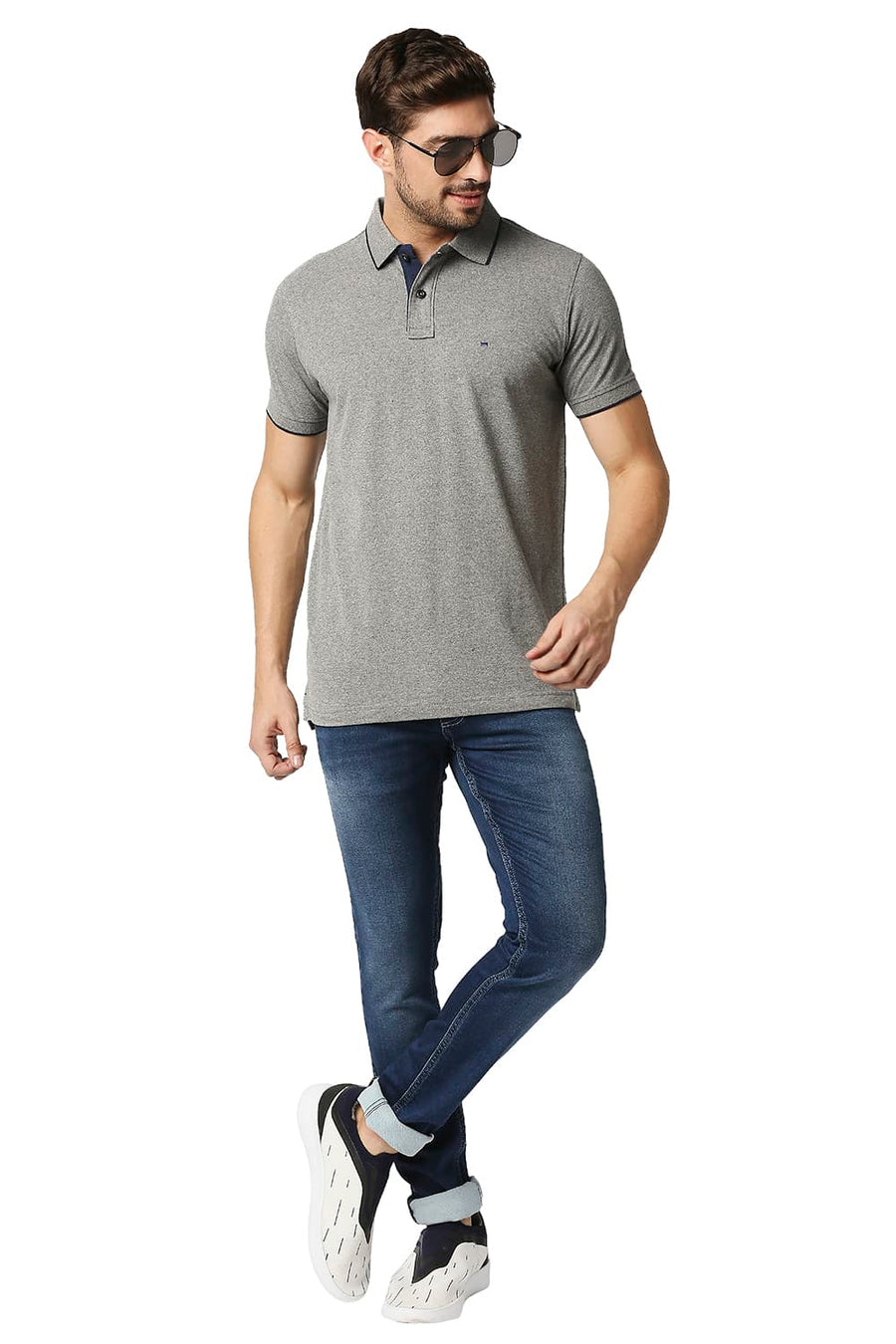 BASICS MUSCLE FIT GHOST GREY POLO T-SHIRT