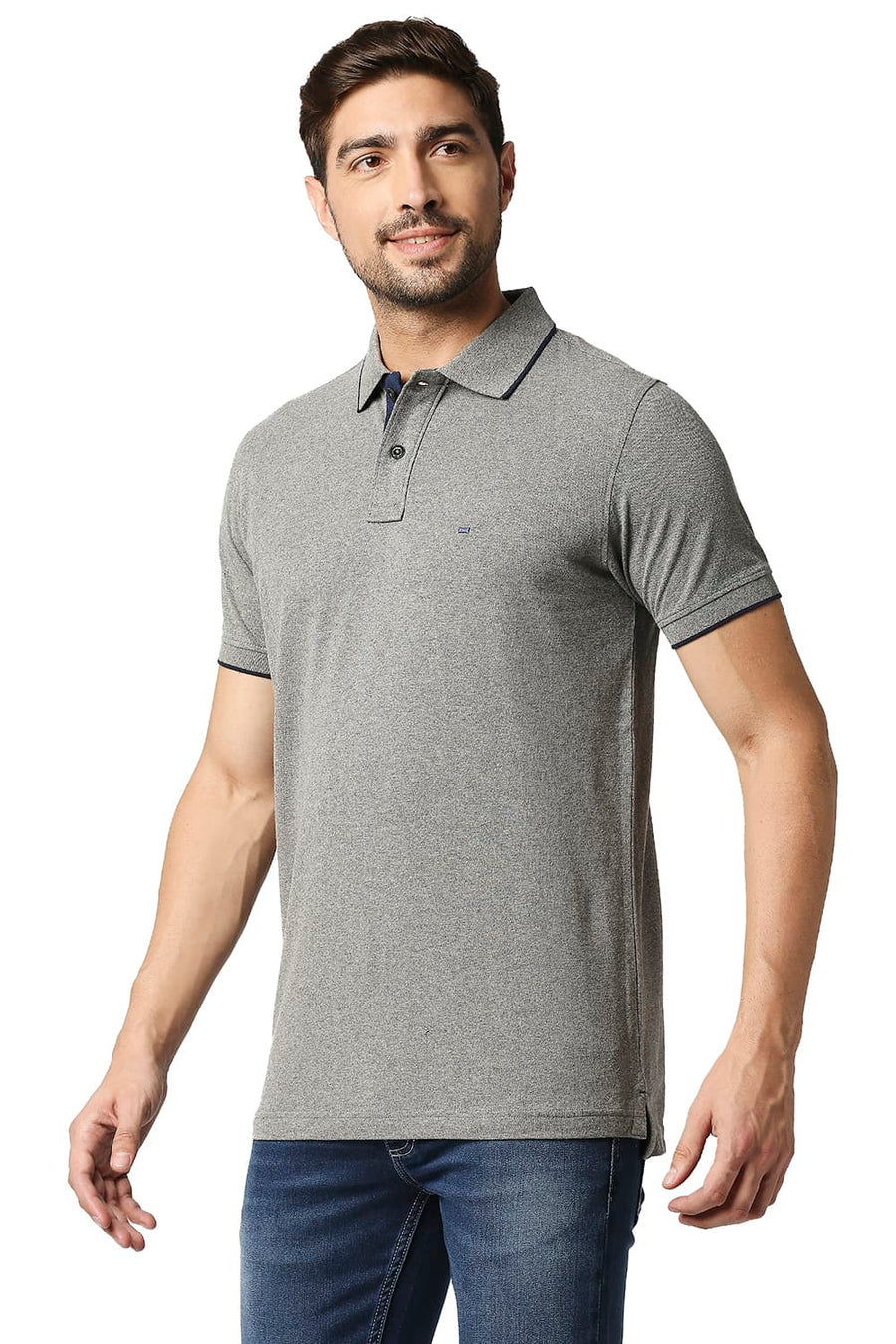 BASICS MUSCLE FIT GHOST GREY POLO T-SHIRT