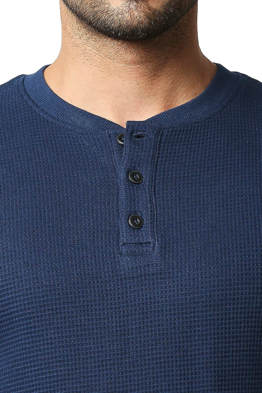 BASICS MUSCLE FIT PAGEANT BLUE HENLEY T-SHIRT