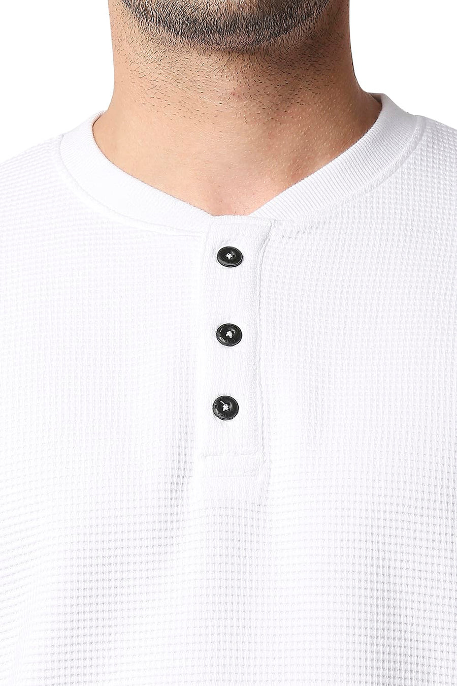 BASICS MUSCLE FIT BRIGHT WHITE HENLEY T-SHIRT