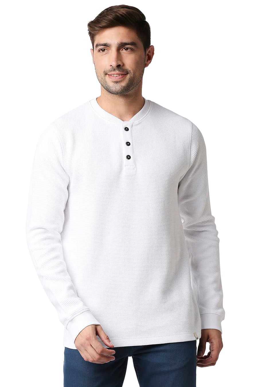 BASICS MUSCLE FIT BRIGHT WHITE HENLEY T-SHIRT