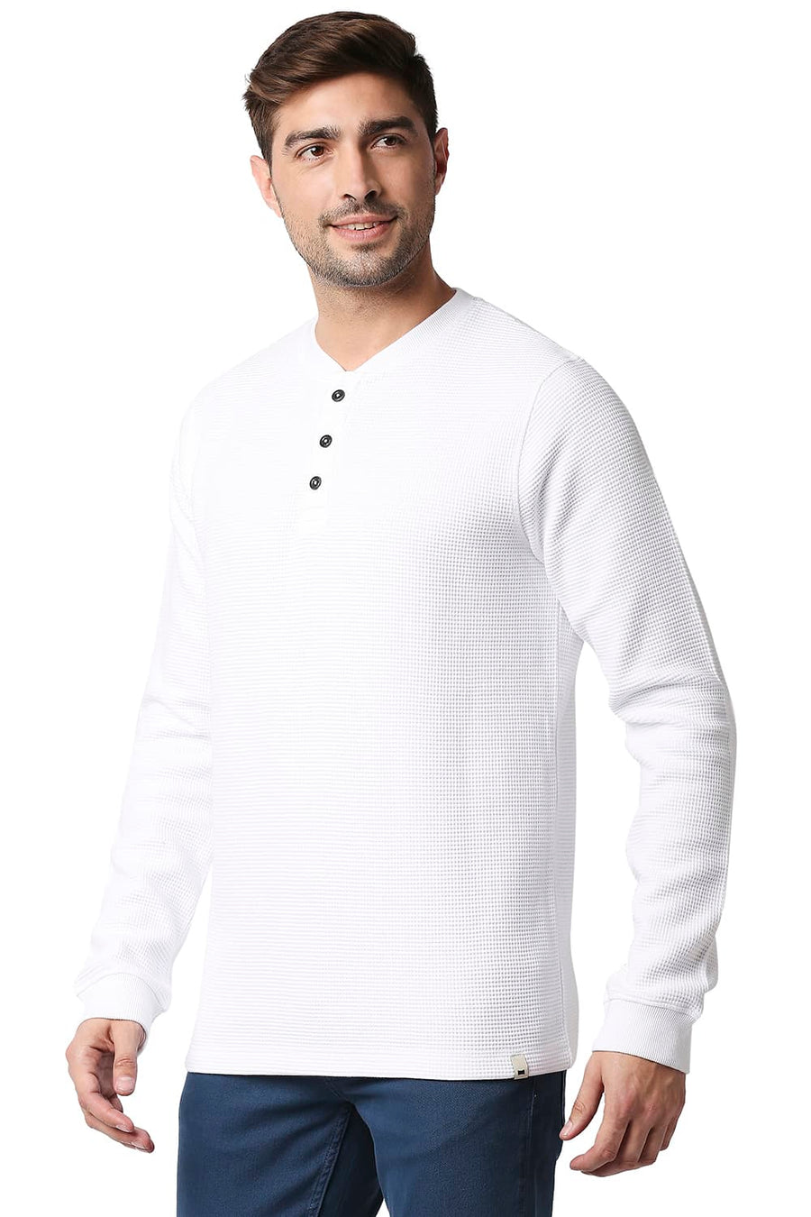BASICS MUSCLE FIT BRIGHT WHITE HENLEY T-SHIRT
