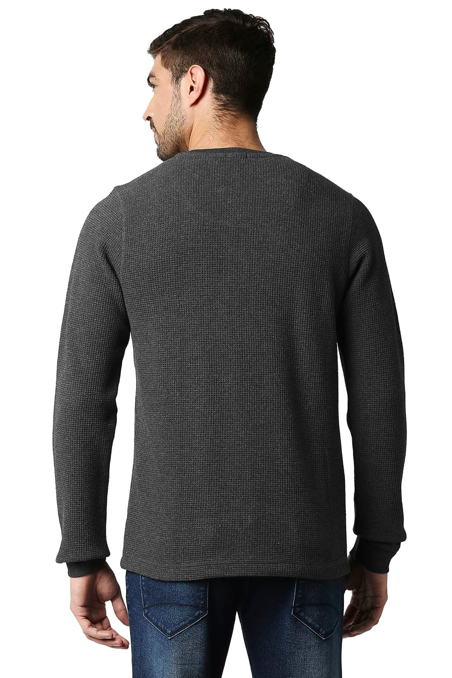 BASICS MUSCLE FIT CHARCOAL HEATHER HENLEY T-SHIRT